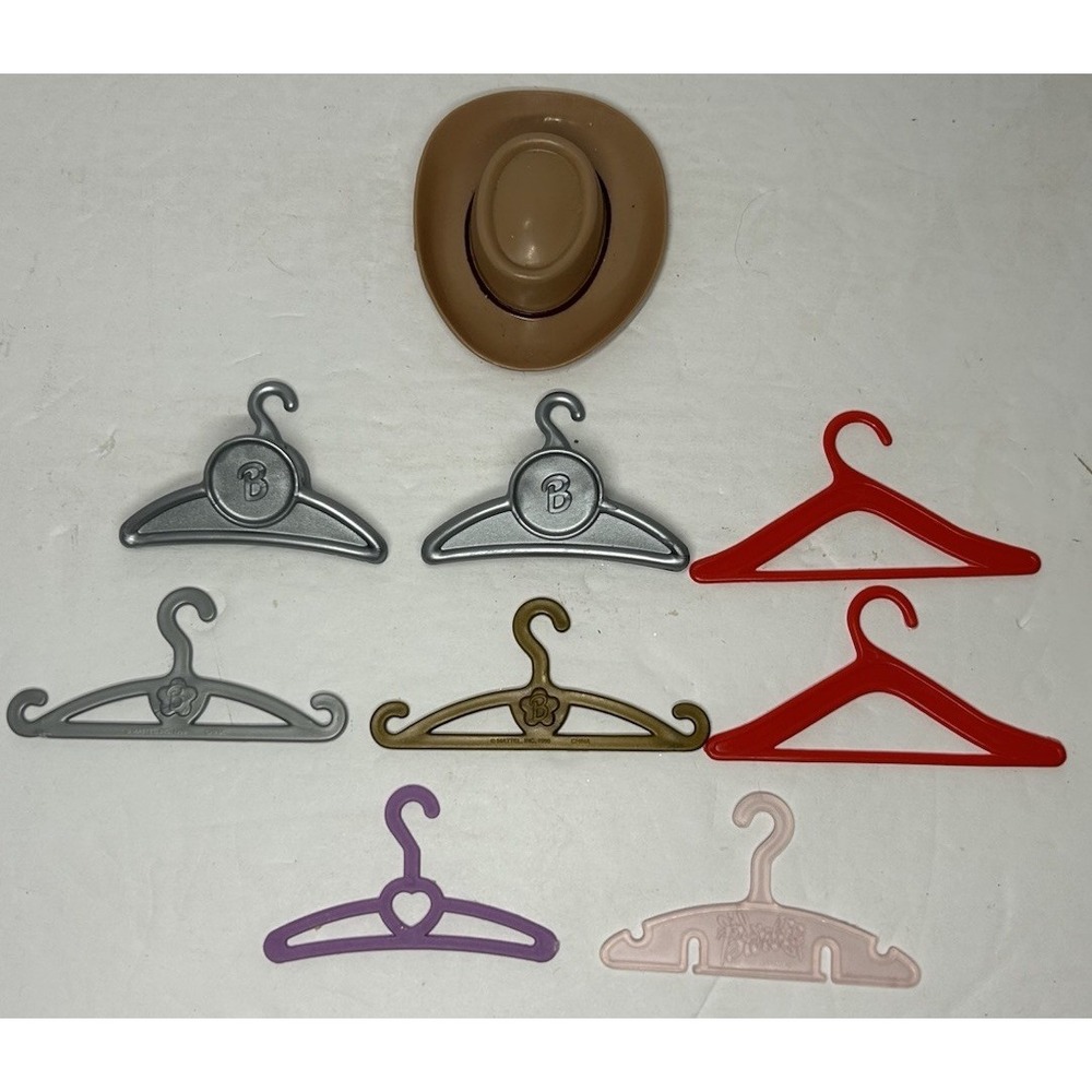 Vintage Barbie 90s 00s "B" Clothes Clip On Hangers Lot of 8 Cowgirl Hat